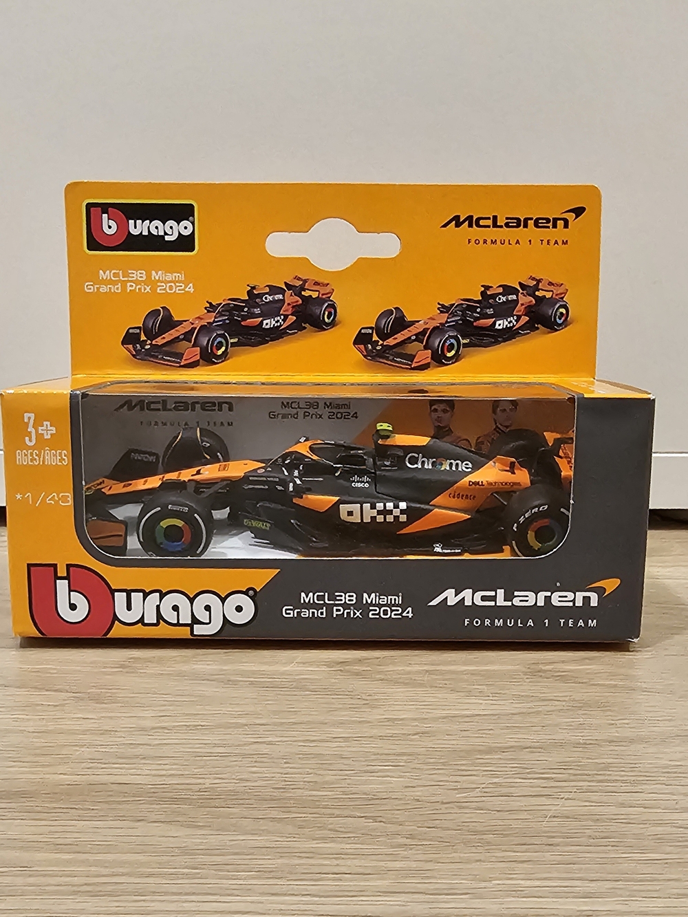 Bburago x McLaren MCL38 Miami Grand Prix 2024 Diecast Car - Orange & Black